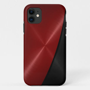 Coque iPhone 11 Métal rouge et noir d'acier inoxydable