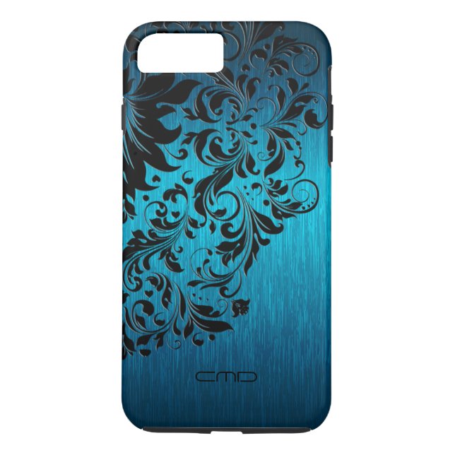 Coques Case-Mate iPhone Métallique Turquoise Brossé Aluminium noir dentell (Dos)