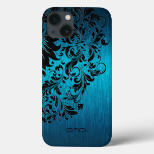 Case-Mate iPhone Case Métallique Turquoise Brossé Aluminium noir dentell