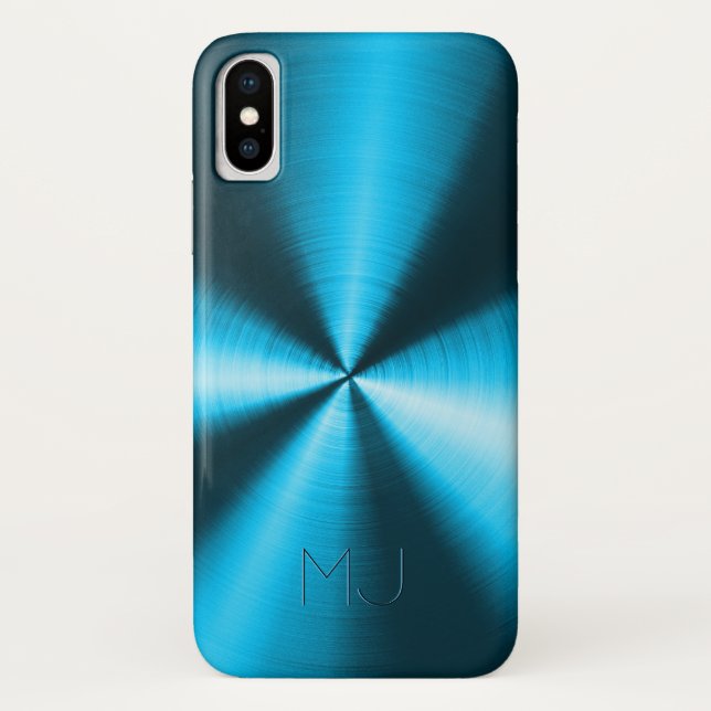 Coques Case-Mate iPhone Métallurgique Bleu Faux Acier Inoxydable Look-Mono (Dos)