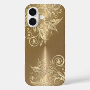 Coque Pour iPhone 16 Métallurgique or arrière - plan accent floral