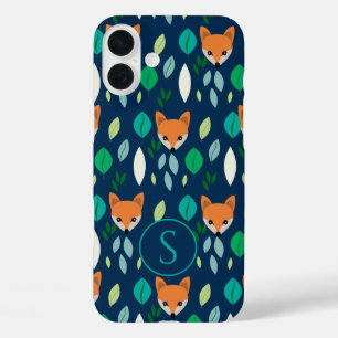 Coques iPhone 16 Plus Mete Fox Face Forêt Feuille Motif Monogramme