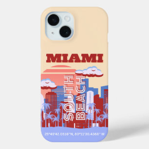 Coque Pour iPhone 15 Miami Beach, Miami Travel Art, Retro
