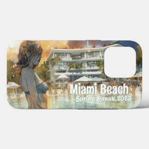 Case-Mate iPhone Case Miami Beach Spring Break Girl in Pool Watercolor