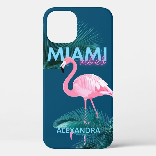 Coques Case-Mate iPhone Miami Vibes Flamant rose Neon Personnalisé (Verso)
