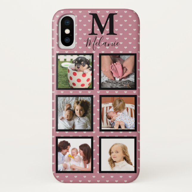 Coques Case-Mate iPhone Micro Coeurs Roses Fille 6 Photo & Monogramme (Dos)