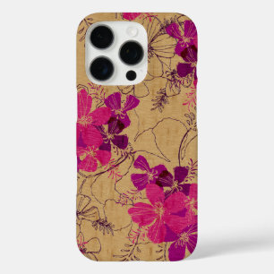 Coques iPhone 16 Pro Midnight Garden Hawaii Faux Wood Pink