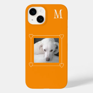 Coque Pour iPhone 14 Mignet Un Photo Chien Une Seule Initiale Orange