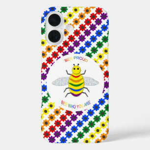 Coque Pour iPhone 16 Mignon abeille arc-en-ciel fière LGBT et fleurs