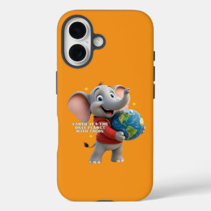 Coque Pour iPhone 16 Mignon éléphant étreignant la planète éco-concepti