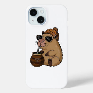 Coque Pour iPhone 15 Mignon Hamster Douillet Buvant du Maté – Drôle d'E