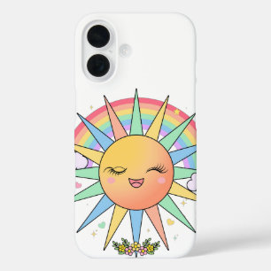 Coque Pour iPhone 16 Mignon Kawaii Bonheur Soleil Arc-en-ciel Pastel Ét