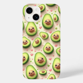 Coque Pour iPhone 14 Mignon motif Avocat Kawaii et Cœurs Roses Sucré