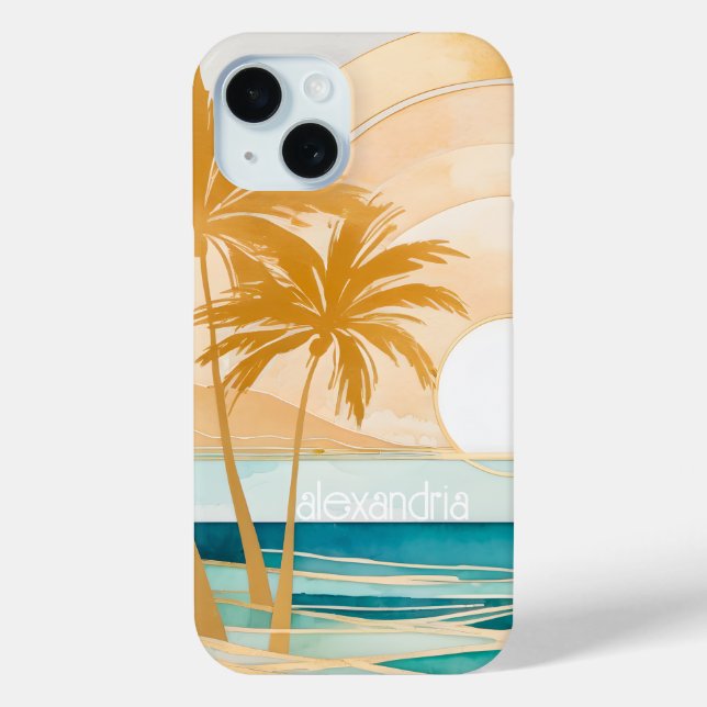 Coques Case-Mate iPhone Mignonne Boho Gold Abstrait Paysage De Plage Avec  (Verso)