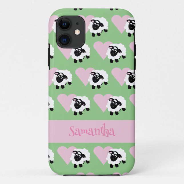 Coques Case-Mate iPhone Mignonne caricature Mouton Mouton rose Coeur Motif (Dos)