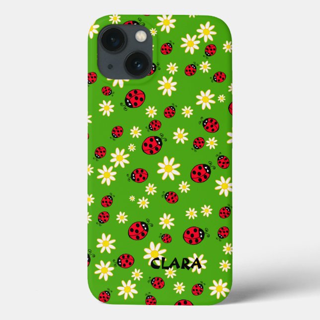 Coques Case-Mate iPhone mignonne coccinelle et marguerite vert motif (Verso)