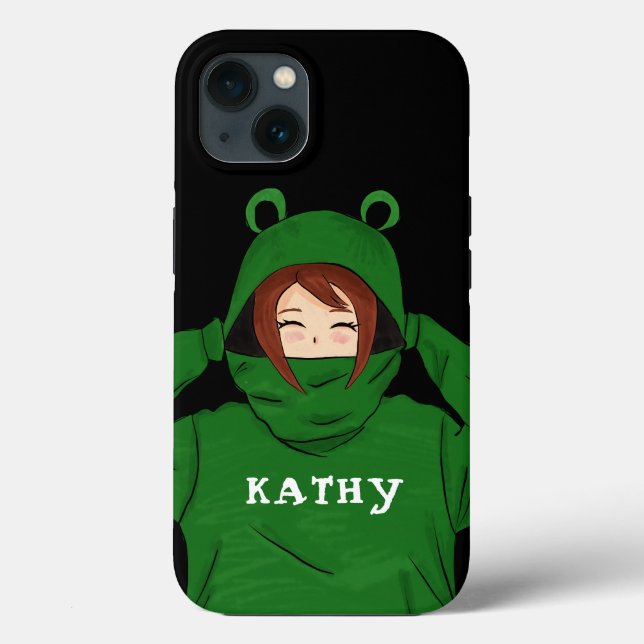 Coques Case-Mate iPhone Mignonne fille avec grenouille verte Hoody Dessin  (Verso)