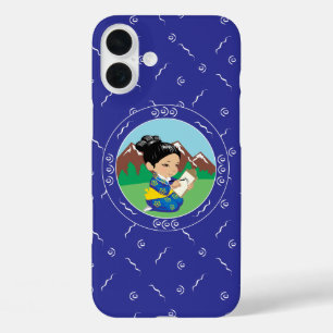 Coques iPhone 16 Plus Mignonne Japonaise Peinture Paysage Bleu