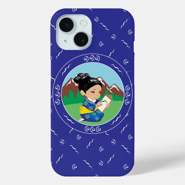 Coques Case-Mate iPhone Mignonne Japonaise Peinture Paysage Bleu (Verso)