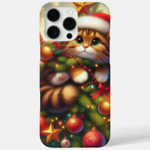 Coques iPhone 16 Pro Max Mignonne, malicieuse chatte dans le sapin de Noël