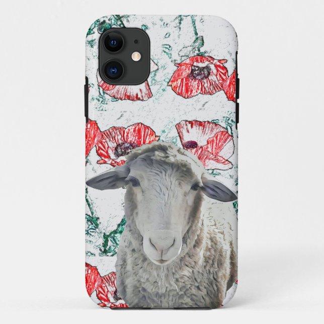 Coques Case-Mate iPhone Mignonne Mérino Mouton Animal Red Poppy Fleurs (Dos)