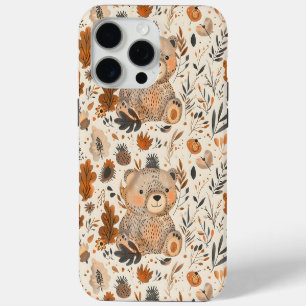 Coque iPhone 15 Pro Max Mignonne Ours d'automne et Motif de feuillage de b