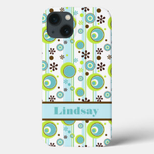Etui iPhone 13 Mini boîtier iPad   Cercles   Aqua Green Brown