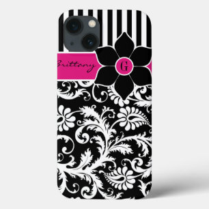 iPhone 13 Case Mini boîtier iPad Damas Tracées Rose Fuchsia