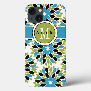 iPhone 13 Coque Mini boîtier iPad   Floral   Bleu, Vert, Blanc