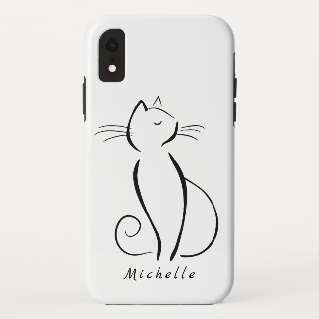 Coques Case-Mate iPhone Mini chat noir sur blanc nom d'ajout (Dos)