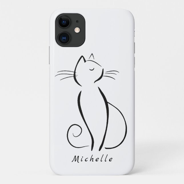 Coques Case-Mate iPhone Mini chat noir sur blanc nom d'ajout (Dos)