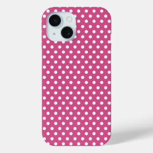 Coque Pour iPhone 15 Mini Pois blancs sur Cranberry Pink