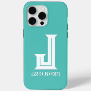 Coque iPhone 15 Pro Max Minimal Monogramme Aqua