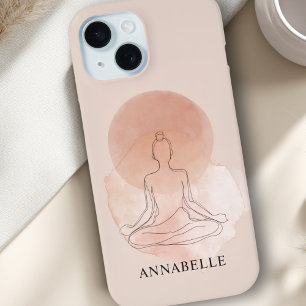 Coque Pour iPhone 15 Minimalisme femme méditant en art linéaire aquarel