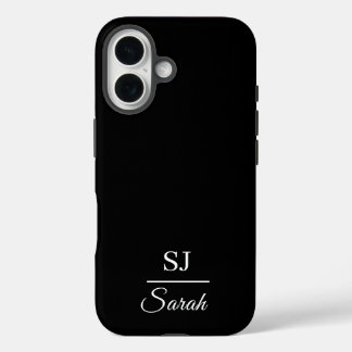Coque Pour iPhone 16 Minimalist Black with Name and Initial 