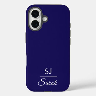 Coque Pour iPhone 16 Minimalist Blue with Name and Initial 