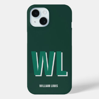 Coque Pour iPhone 15 Minimalist Emerald Green Personalized Monogram 