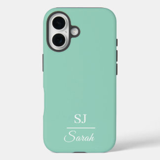 Coque Pour iPhone 16 Minimalist Green with Name and Initial 