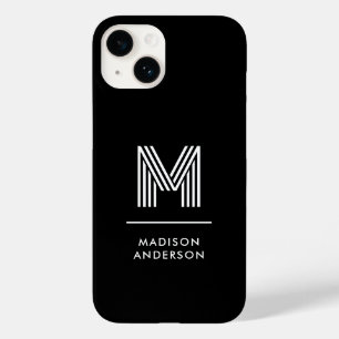 Coque Pour iPhone 14 Minimalist Modern Black White Custom Monogram