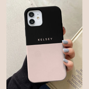Coque Pour iPhone 15 Minimaliste Bicolore Noir & Crème Personnalisé