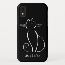 Case-Mate iPhone Case Minimaliste Chat Blanc Sur Noir Ajouter Nom