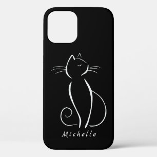 Case-Mate iPhone Case Minimaliste Chat Blanc Sur Noir Ajouter Nom  