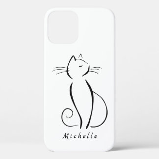 Case-Mate iPhone Case Minimaliste Chat noir sur blanc Ajouter un nom
