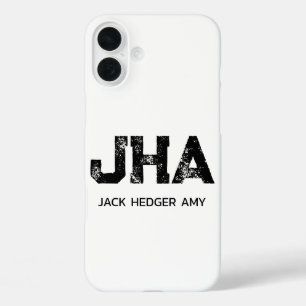 COQUES iPhone 16 PLUS MINIMALISTE NOIR MONOGRAMME À TROIS LETTRES NOM BL