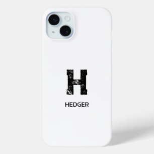 COQUE iPhone 15 MINI MINIMALISTE NOIR MONOGRAMME À UNE LETTRE NOM BLANC