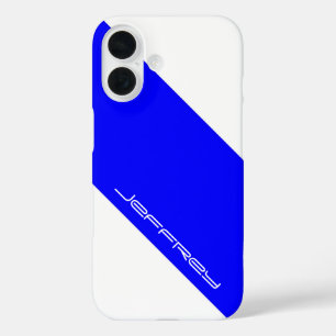 Coque Pour iPhone 16 Minimaliste, Royal Blue & White, Une bande, Nom,