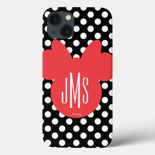 iPhone 13 Case Minnie   Monogramme noir et blanc à points polka
