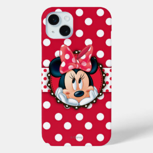 Coque iPhone 15 Mini Minnie Mouse Sourire sur pois