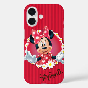 Coques iPhone 16 Minnie rouge Cadre de fleurs