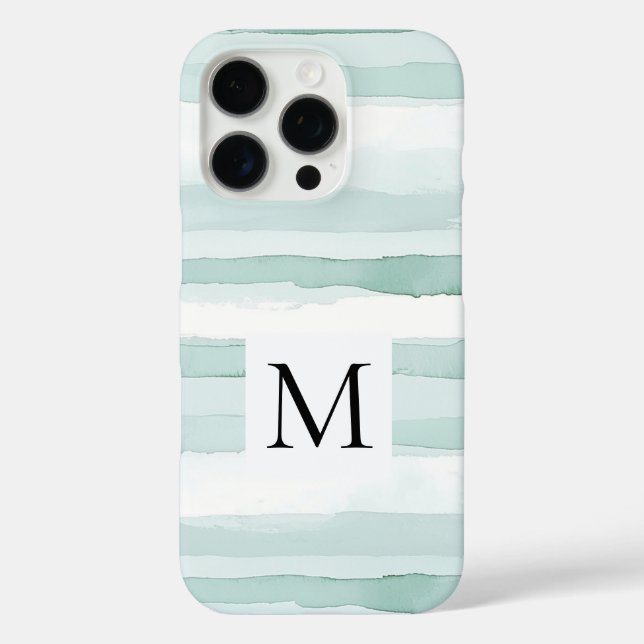 Coques Case-Mate iPhone Mint Aqua Blue White Stripes Monogram  (Verso)